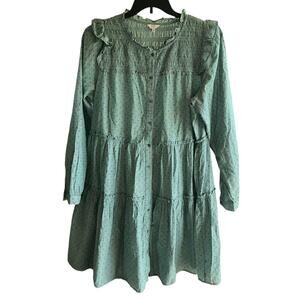 CROWN & IVY smocked micro print cottagecore whimsy prairie dress NWOT sz L